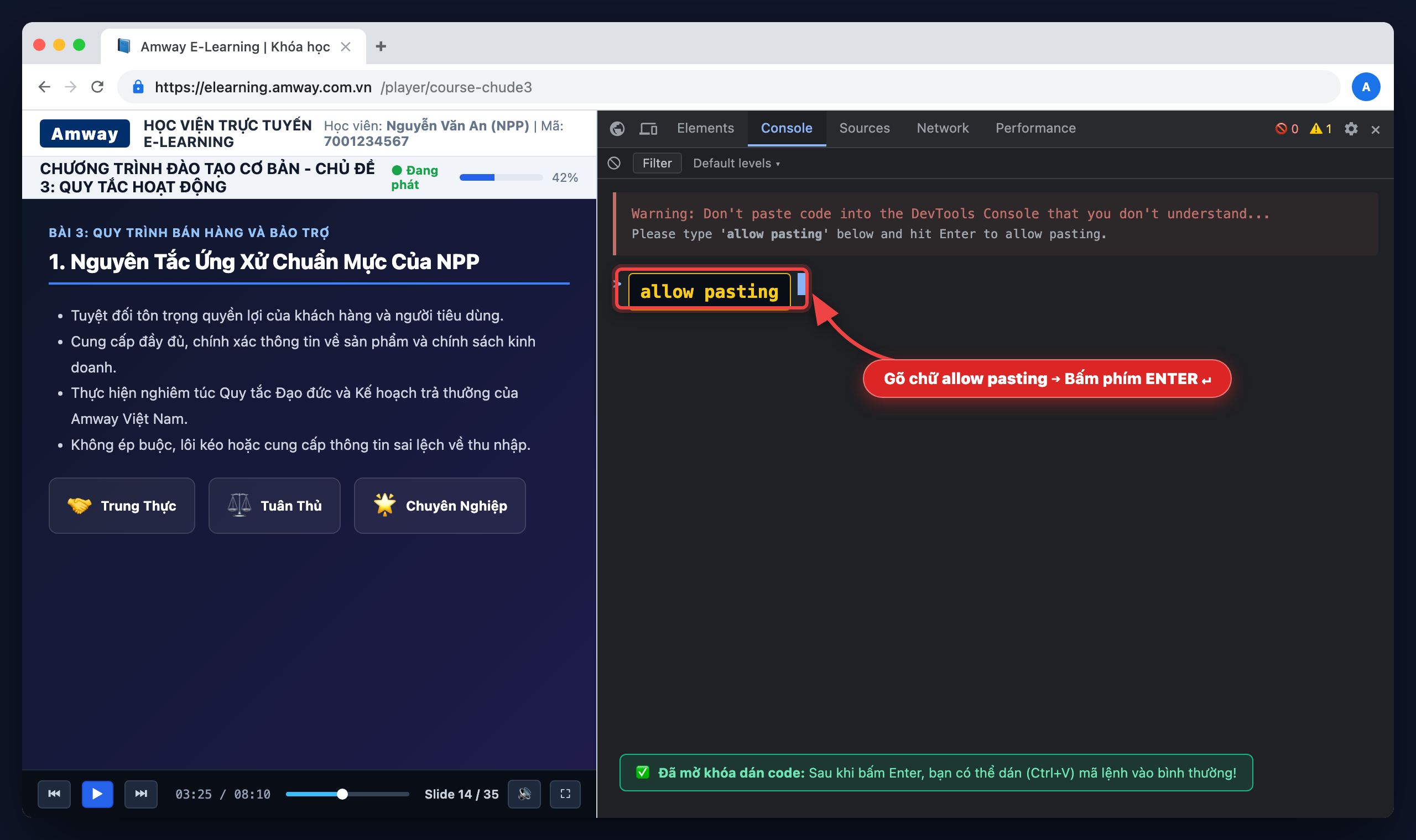 Bước 3: Gõ allow pasting và bấm Enter